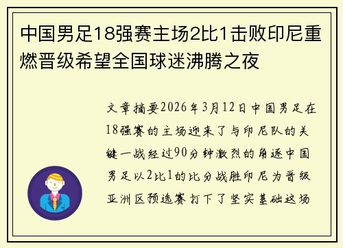 中国男足18强赛主场2比1击败印尼重燃晋级希望全国球迷沸腾之夜 中国男足18强赛主场2比1击败印尼重燃晋级希望全国球迷沸腾之夜